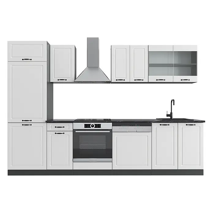 Vicco Küchenzeile R-Line Weiß Landhaus/Anthrazit, AP Anthrazit - Weiß Landhaus, Ohne Elektrogeräte