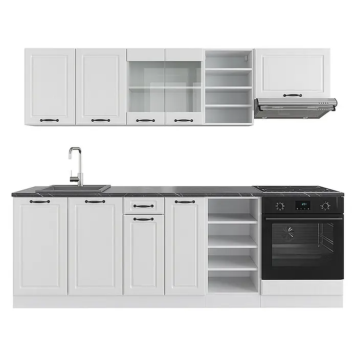 Vicco Küchenzeile R-Line Weiß Landhaus/Weiß, AP Anthrazit - Weiß Landhaus, Ohne Elektrogeräte