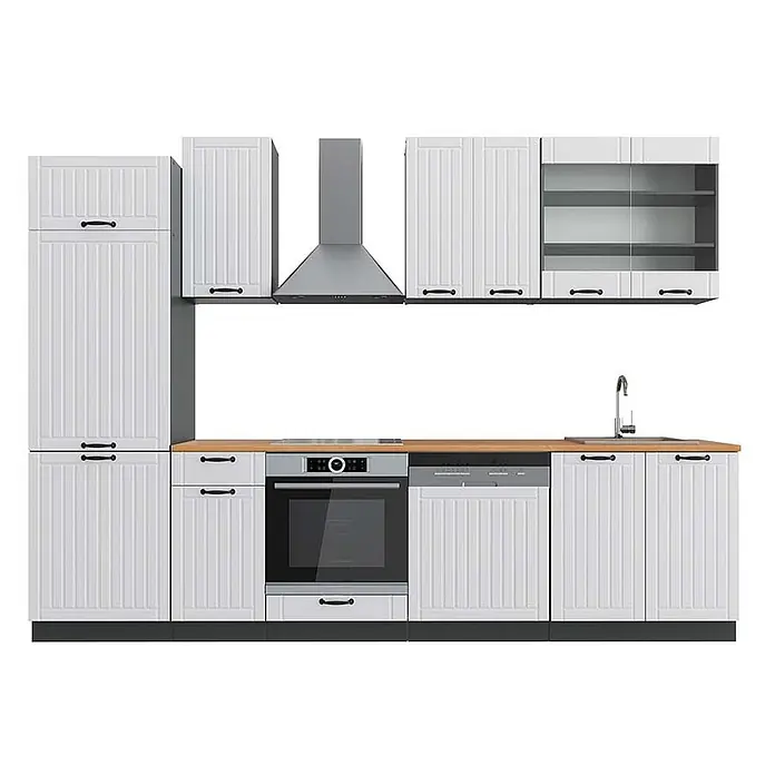 Vicco Küchenzeile Fame-Line Weiß Landhaus/Anthrazit, AP Eiche - Weiß Landhaus, Ohne Elektrogeräte