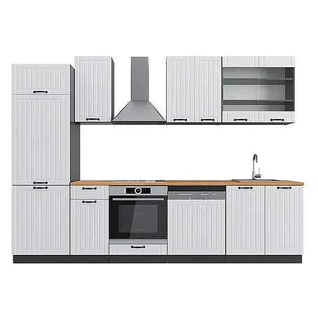Vicco  Küchenzeile Fame-Line Weiß Landhaus/Anthrazit, AP Eiche