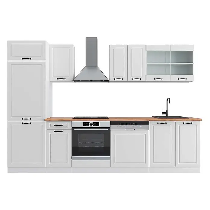 Vicco Küchenzeile R-Line Weiß Landhaus/Weiß, AP Eiche - Weiß Landhaus, Ohne Elektrogeräte