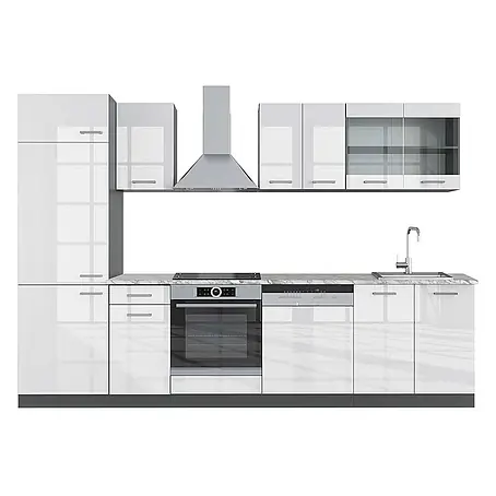 Vicco  Küchenzeile R-Line Weiß Hochglanz/Anthrazit, AP Marmor