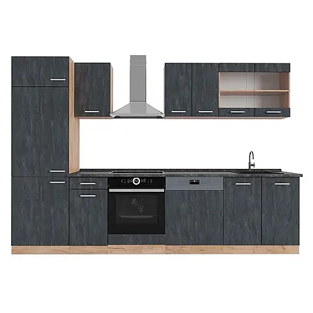 Vicco  Küchenzeile R-Line Schwarz Beton/Goldkraft Eiche AP Anthrazit