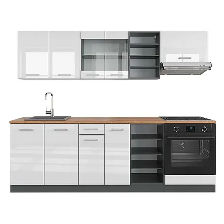 Vicco  Küchenzeile R-Line Weiß Hochglanz/Anthrazit, AP Eiche
