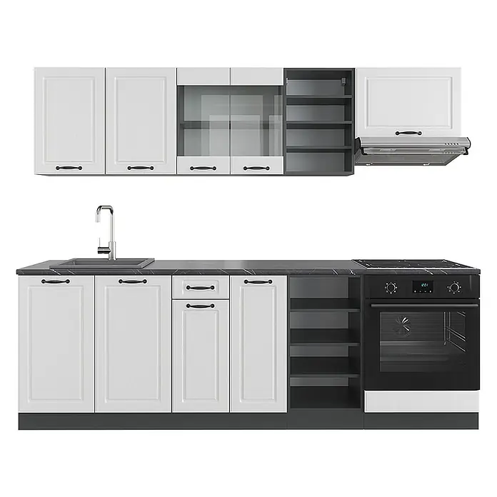 Vicco Küchenzeile R-Line Weiß Landhaus/Anthrazit, AP Anthrazit - Weiß Landhaus, Ohne Elektrogeräte