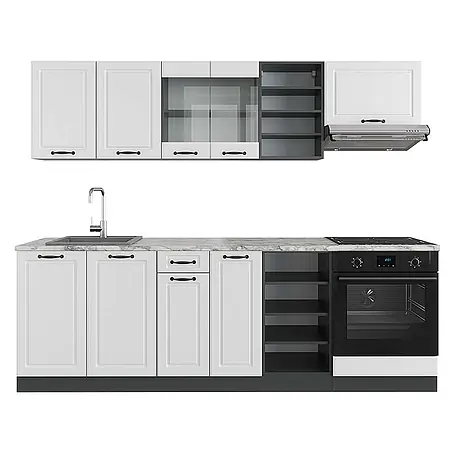 Vicco  Küchenzeile R-Line Weiß Landhaus/Anthrazit, AP Marmor