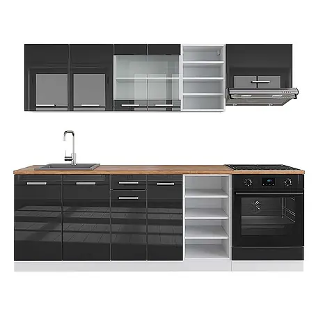 Vicco Küchenzeile R-Line, Anthrazit Hochglanz/Weiß, 240 cm