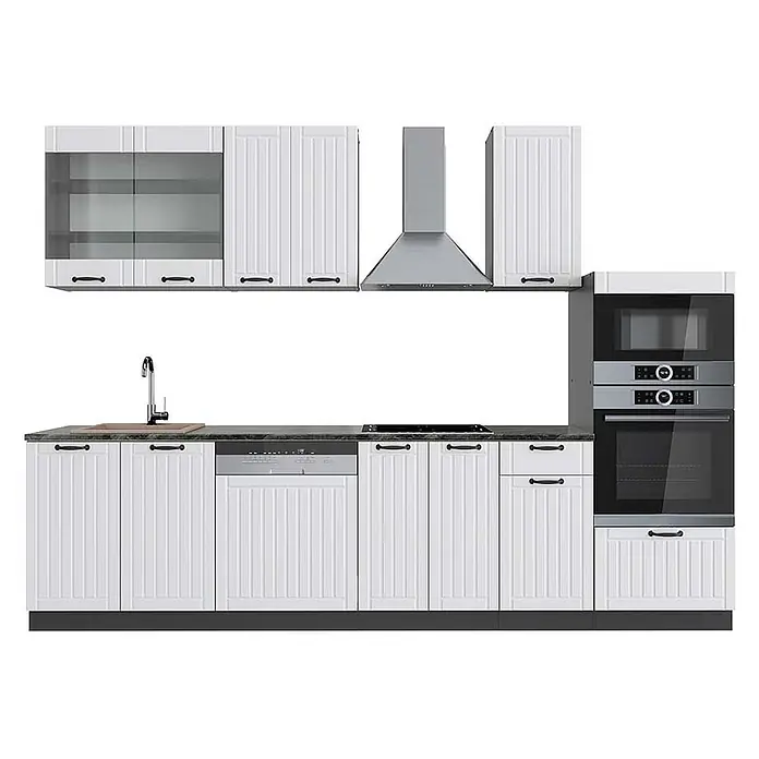 Vicco Küchenzeile Fame-Line Weiß Landhaus/Anthrazit mit Hochschrank, AP Anthrazit - Weiß Landhaus, Ohne Elektrogeräte