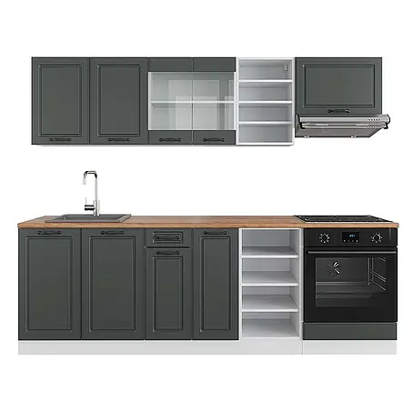 Vicco  Küchenzeile R-Line Anthrazit Landhaus/Weiß, AP Eiche
