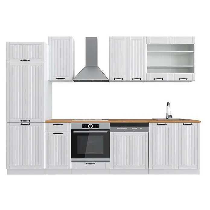 Vicco Küchenzeile Fame-Line Weiß Landhaus/Weiß, AP Eiche - Weiß Landhaus, Ohne Elektrogeräte