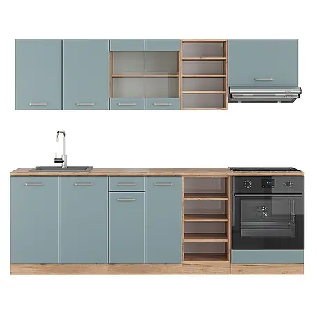 Vicco  Küchenzeile R-Line Blau-Grau/Goldkraft Eiche, AP Eiche