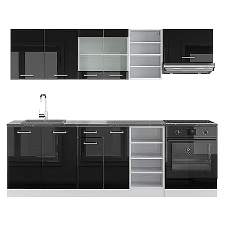 Vicco  Küchenzeile R-Line Schwarz Hochglanz/Weiß, AP Anthrazit