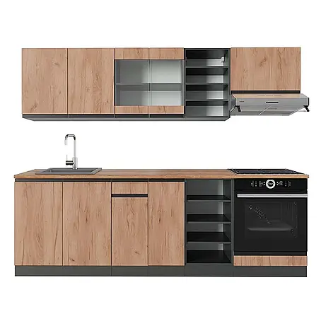 Vicco  Küchenzeile R-Line Goldkraft Eiche/Anthrazit J-Shape, AP Eiche