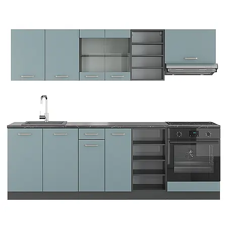 Vicco  Küchenzeile R-Line Blau-Grau/Anthrazit, AP Anthrazit