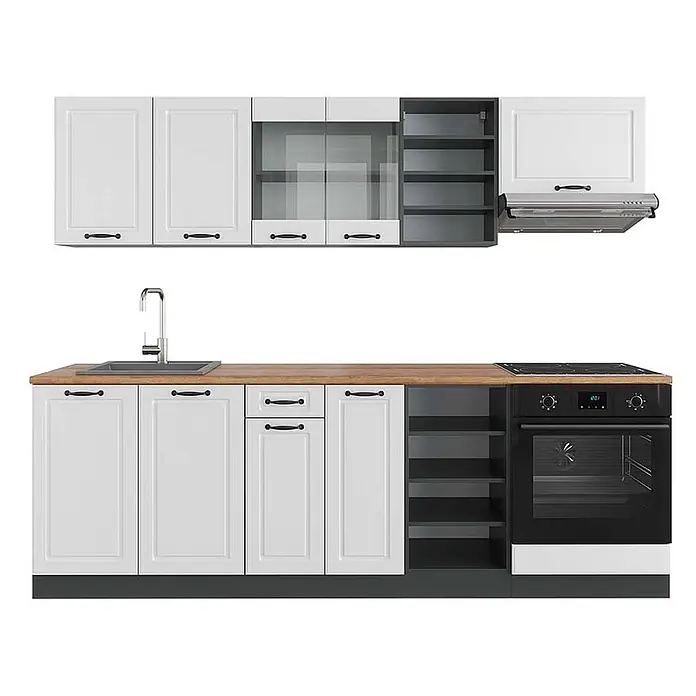 Vicco Küchenzeile R-Line Weiß Landhaus/Anthrazit, AP Eiche - Weiß Landhaus, Ohne Elektrogeräte