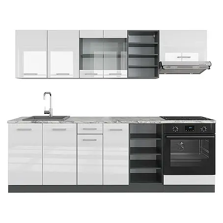 Vicco  Küchenzeile R-Line Weiß Hochglanz/Anthrazit, AP Marmor