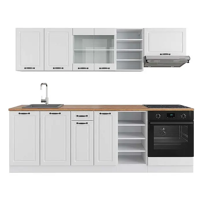 Vicco Küchenzeile R-Line Weiß Landhaus/Weiß, AP Eiche - Weiß Landhaus, Ohne Elektrogeräte