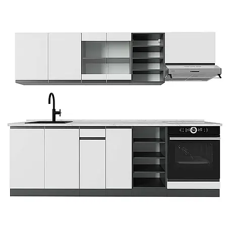 Vicco  Küchenzeile R-Line Weiß/Anthrazit J-Shape, AP Marmor