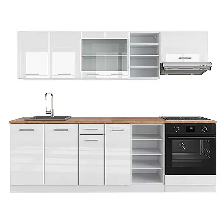 Vicco  Küchenzeile R-Line Weiß Hochglanz/Weiß, AP Eiche