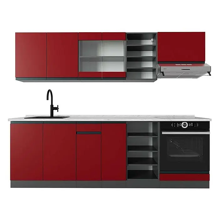 Vicco Küchenzeile R-Line Rot/Anthrazit J-Shape, AP Marmor - Rot, Ohne Elektrogeräte