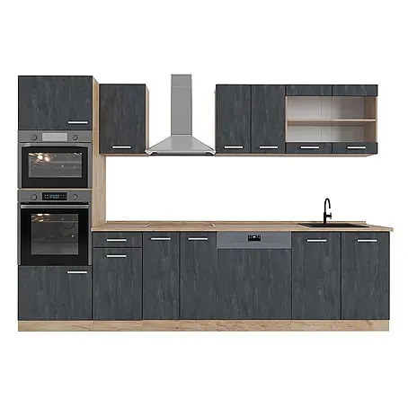 Vicco  Küchenzeile R-Line Schwarz Beton/Goldkraft Eiche AP Eiche