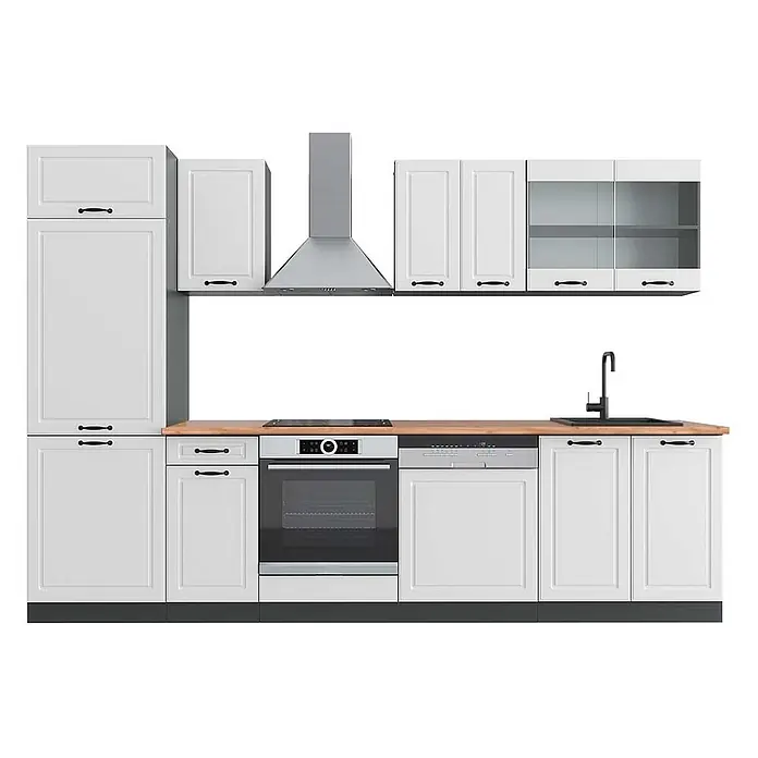 Vicco Küchenzeile R-Line Weiß Landhaus/Anthrazit, AP Eiche - Weiß Landhaus, Ohne Elektrogeräte