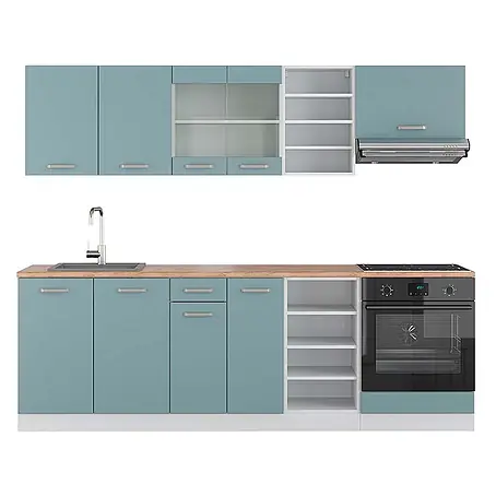 Vicco  Küchenzeile R-Line Blau-Grau/Weiß, AP Eiche