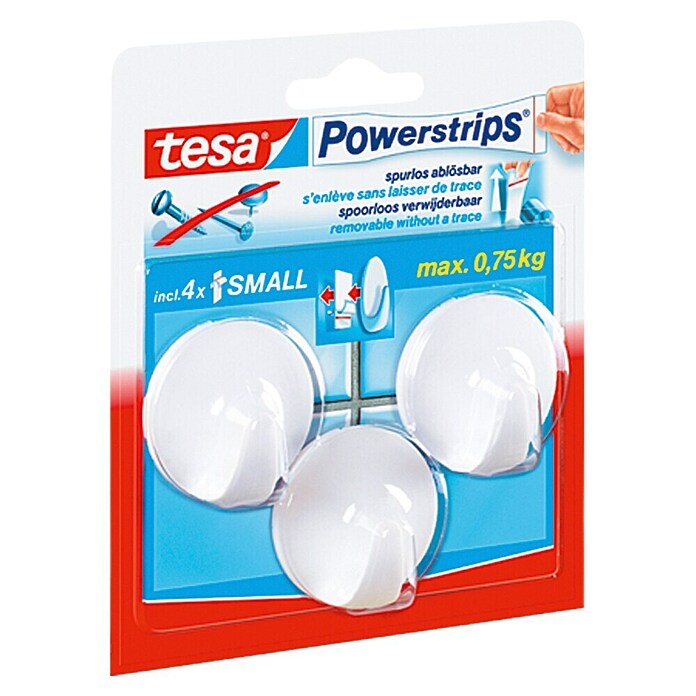 Tesa Powerstrips Samolepilni kavelj  (Okrogle oblike, Velikost: S, Bele barve, 3 kos) | 6343 - Montagepads, Powerstrips | HCDA - Haushaltsklebstoffe | HCD - Kleber | HC - Kleber | H - Innendeko/Farben | BAUHAUS
