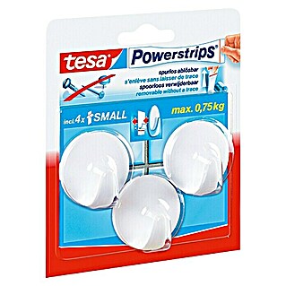 Tesa Powerstrips Selbstklebehaken (Rund, Größe: S, Weiß, 3 Stk.)