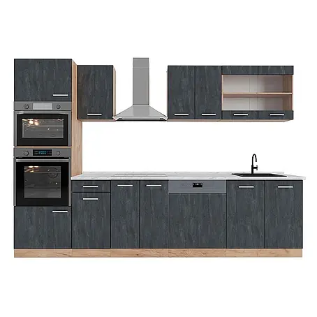 Vicco  Küchenzeile R-Line Schwarz Beton/Goldkraft Eiche AP Marmor