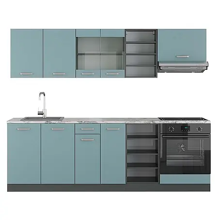 Vicco  Küchenzeile R-Line Blau-Grau/Anthrazit, AP Marmor