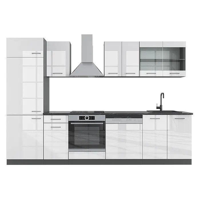 Vicco Küchenzeile R-Line Weiß Hochglanz/Anthrazit, AP Anthrazit - Weiß Hochglanz, Ohne Elektrogeräte