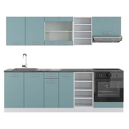 Vicco  Küchenzeile R-Line Blau-Grau/Weiß, AP Anthrazit
