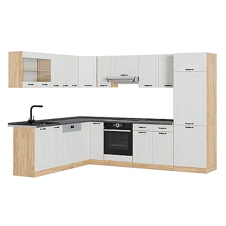 Vicco  Eckküche R-Line Weiß Landhaus/Goldkraft Eiche ohne Arbeitsplatte