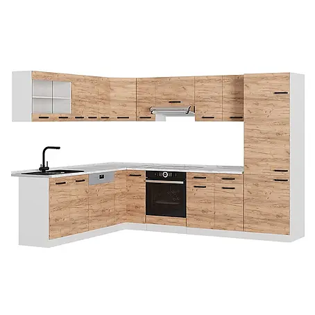 Vicco  Eckküche R-Line Goldkraft Eiche/Weiß AP Marmor