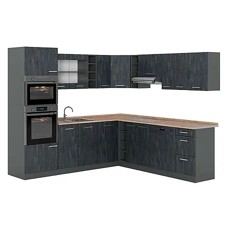 Vicco  Eckküche R-Line Schwarz Beton/Anthrazit AP Eiche