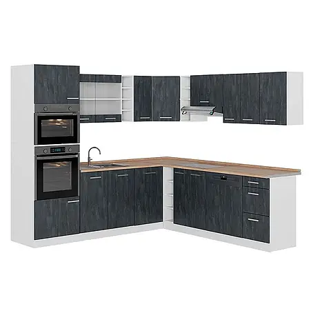 Vicco  Eckküche R-Line Schwarz Beton/Weiß AP Eiche