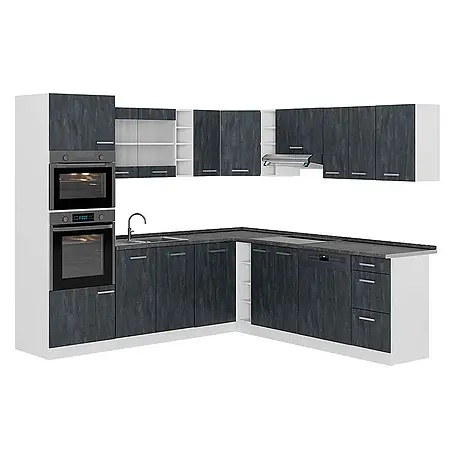 Vicco  Eckküche R-Line Schwarz Beton/Weiß AP Anthrazit