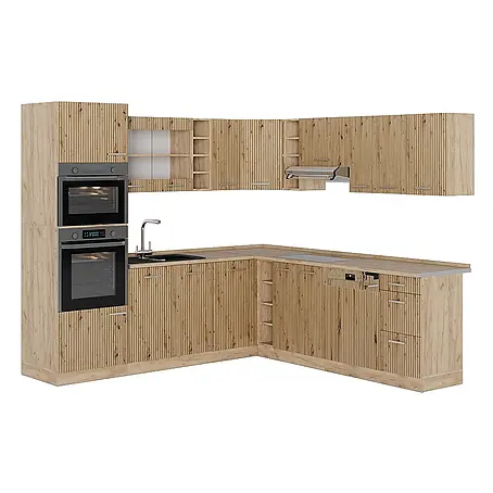 Vicco  Eckküche R-Line Artisan-Eiche/Goldkraft Eiche ohne Arbeitsplatte