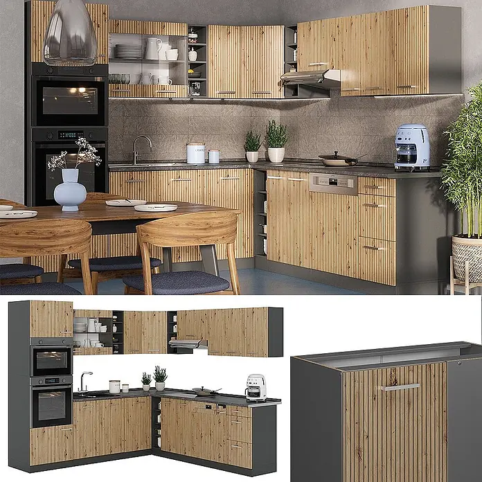 Vicco Eckküche R-Line Artisan Eiche/Anthrazit, AP Eiche - Artisan-Eiche, Ohne Elektrogeräte