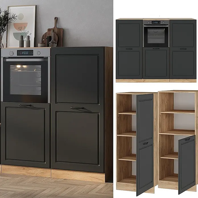 Vicco Küchenleerblock R-Line Anthrazit Landhaus/Goldkraft Eiche ohne Arbeitsplatte - Anthrazit Landhaus