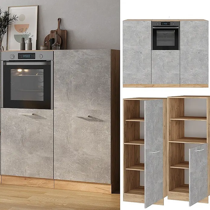 Vicco Küchenleerblock R-Line Beton/Goldkraft Eiche ohne Arbeitsplatte - Beton