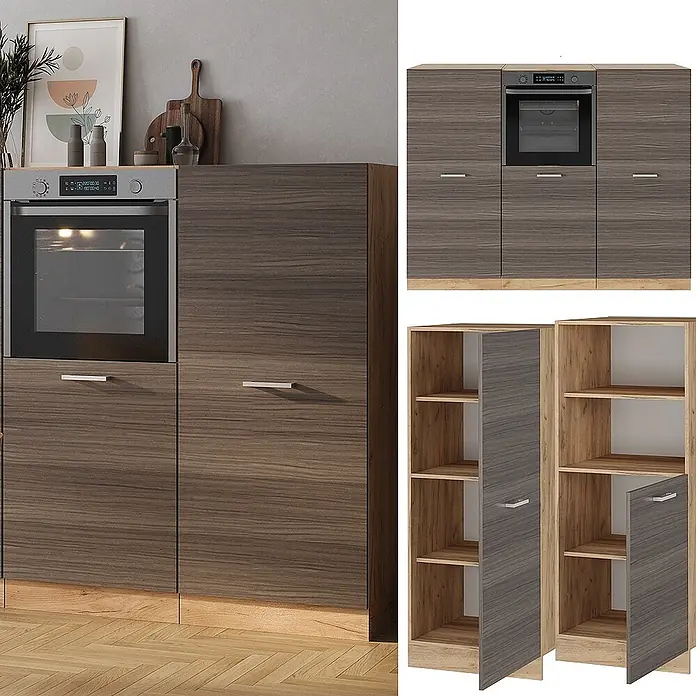 Vicco Küchenleerblock R-Line Edelgrau/Goldkraft Eiche ohne Arbeitsplatte - Edelgrau