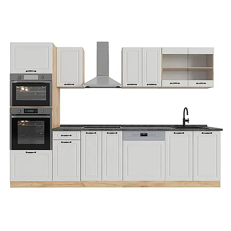 Vicco  Küchenzeile R-Line Weiß Landhaus/Goldkraft Eiche mit Hochschrank, AP Anthrazit