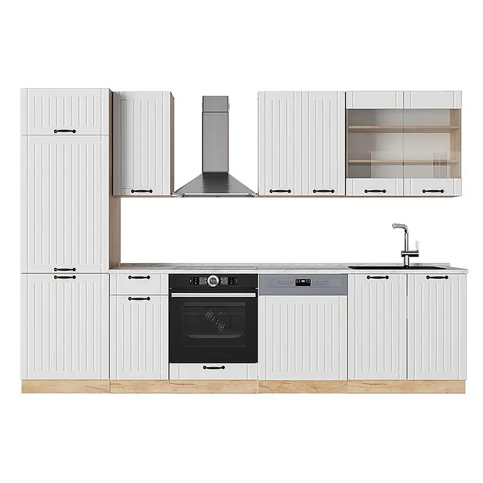 Vicco Küchenzeile Fame-Line Weiß Landhaus, AP Marmor - Weiß Landhaus, Ohne Elektrogeräte
