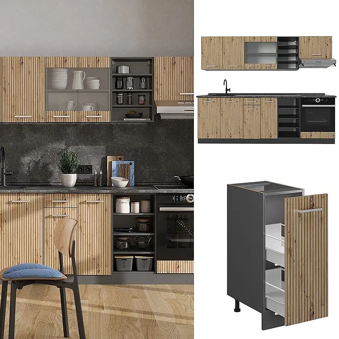 Vicco Küchenzeile R-Line Artisan Eiche/Anthrazit, AP Anthrazit - Artisan-Eiche, Ohne Elektrogeräte