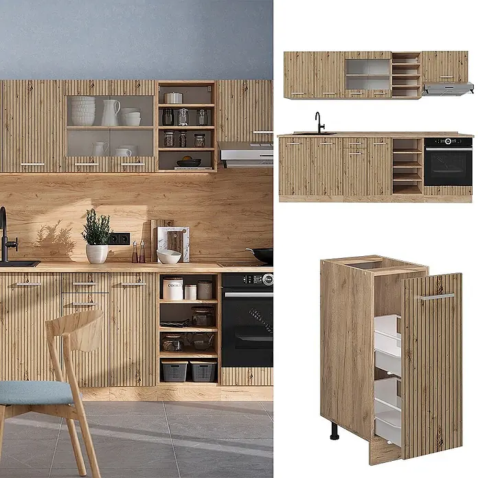 Vicco Küchenzeile R-Line Artisan-Eiche/Goldkraft Eiche, AP Anthrazit - Artisan-Eiche, Ohne Elektrogeräte