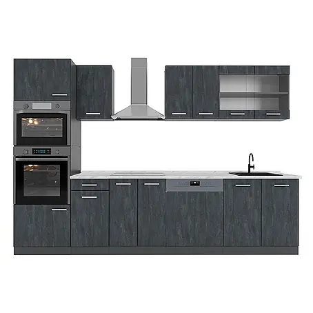 Vicco  Küchenzeile R-Line Schwarz Beton/Anthrazit AP Marmor