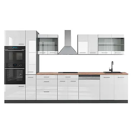 Vicco  Küchenzeile R-Line Weiß Hochglanz/Anthrazit mit Hochschrank, AP Eiche