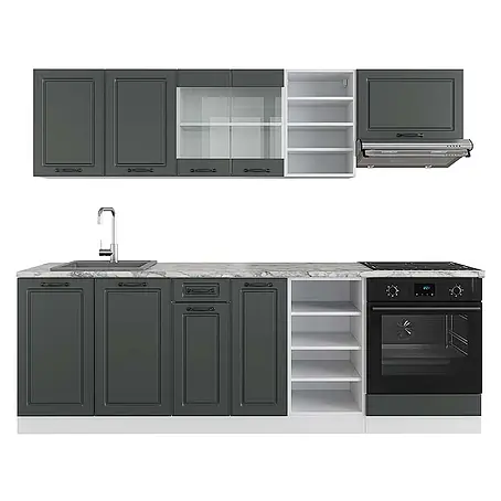 Vicco  Küchenzeile R-Line Anthrazit Landhaus/Weiß, AP Marmor